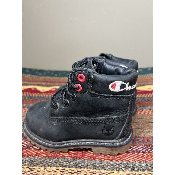 Timberland X Champion Black Suede Lace Up Ankle Boot Kids Size 5 - Picture 4 of 9